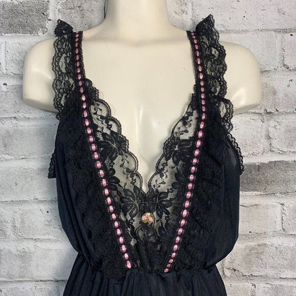 Vintage Dominique Black Satin Lace Teddy Romper Lingerie Bodysuit - Picture 2 of 11